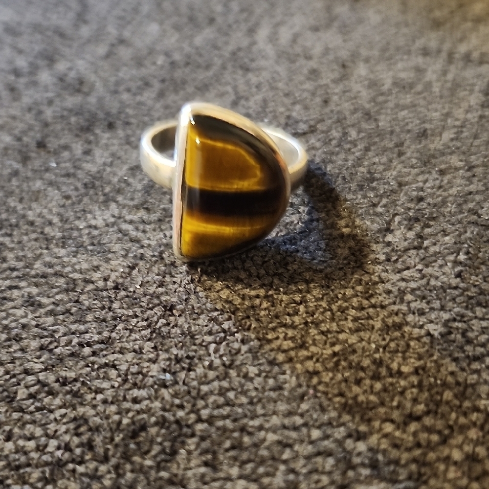 Silver and Brown Tiger's Eye Ring with Modern Design